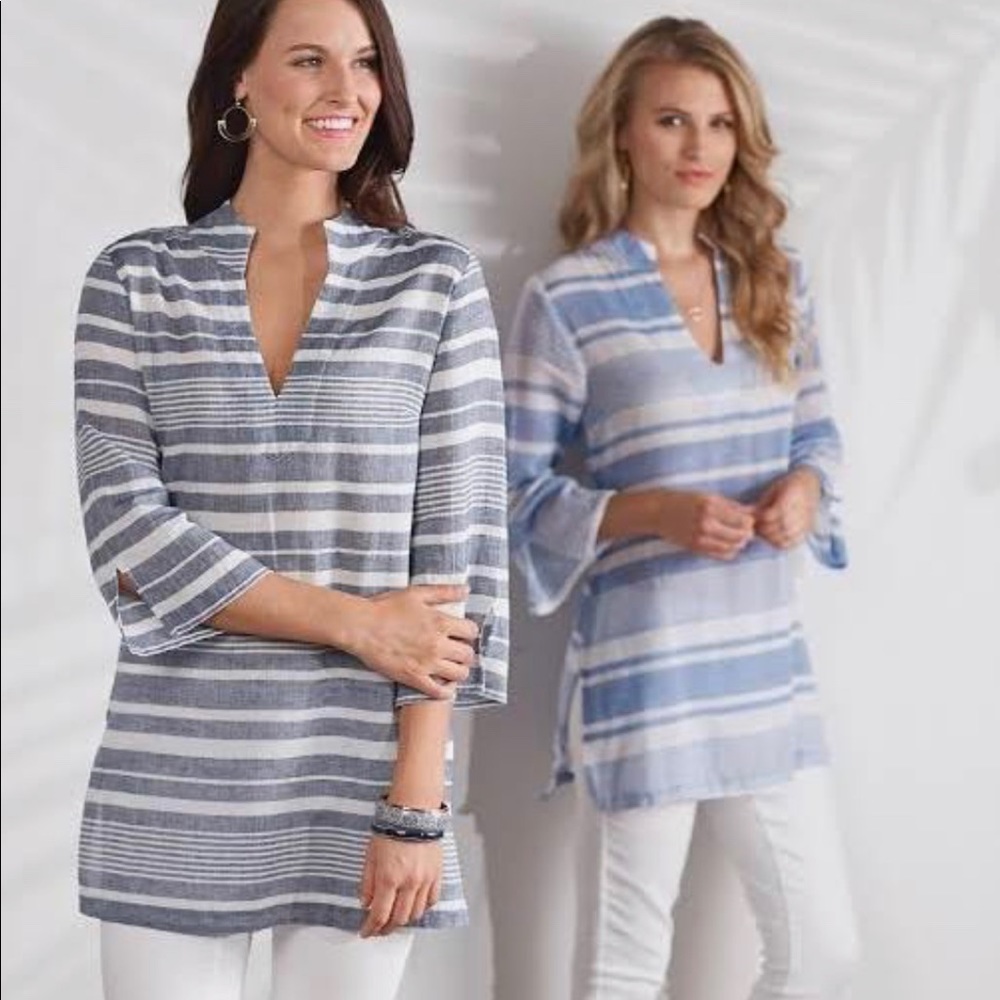 Mud Pie Melanie Light Blue Striped Tunic Top